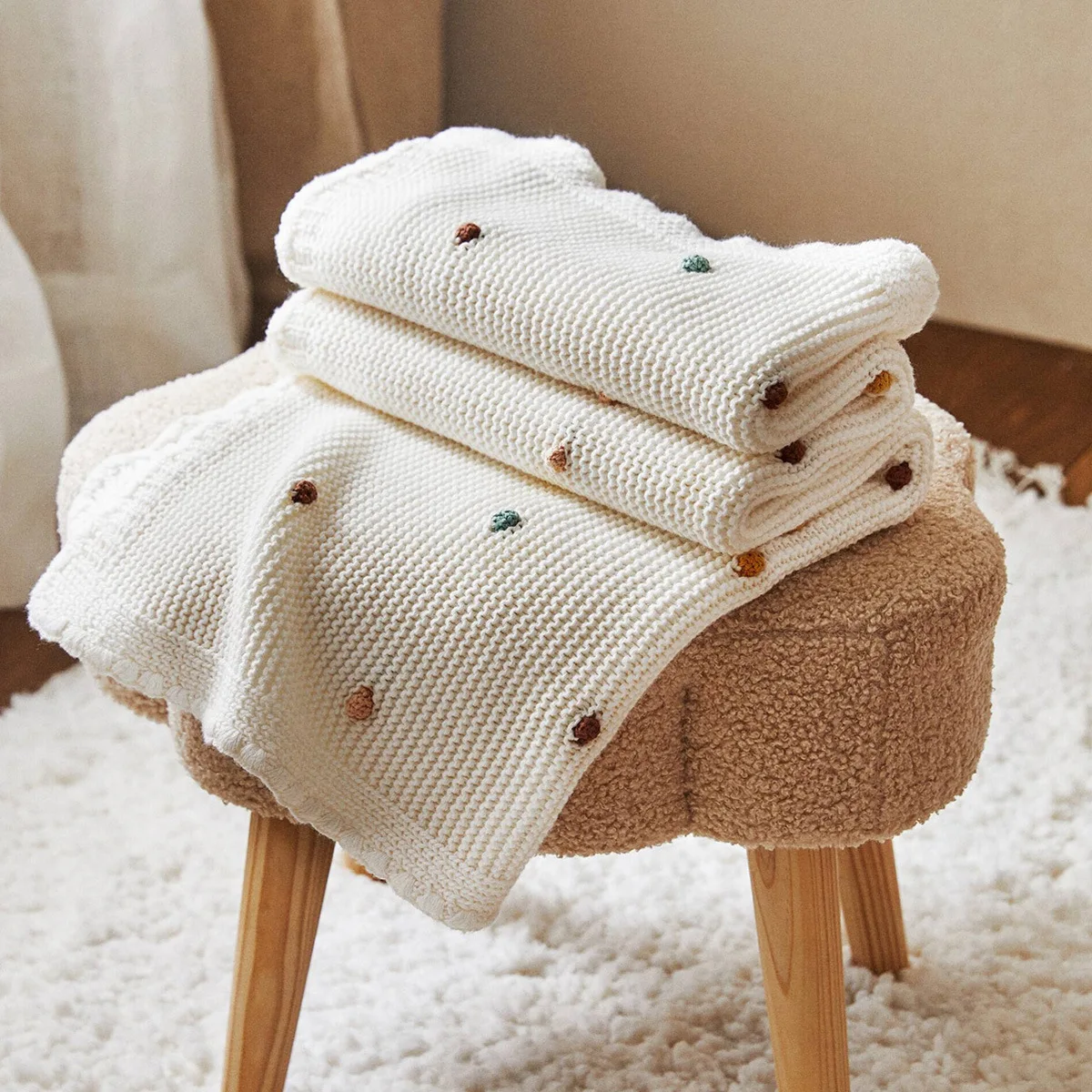 

Ins Nordic Baby Blankets Knitted 100%Cotton Infant Boys Girls Swaddle Wrap for Stroller Sofa Carseat 100*70cm Children Throw