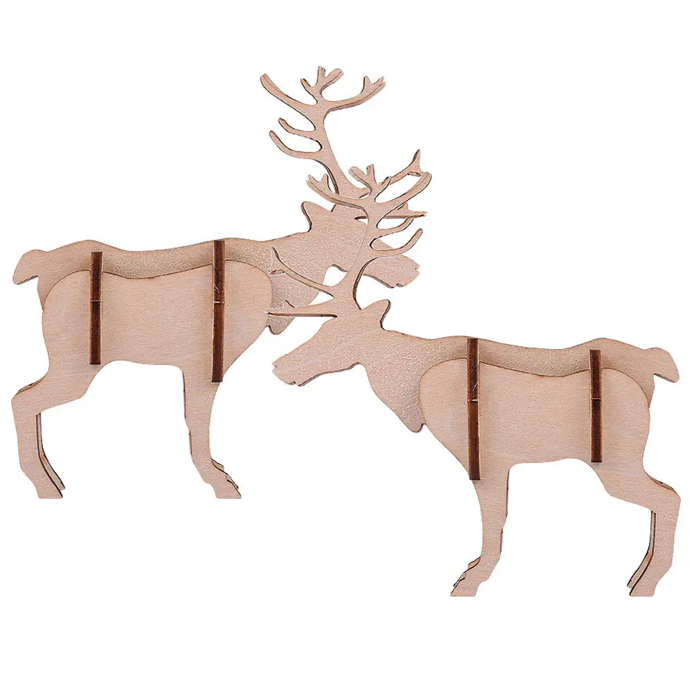 

2Pcs DIY Wooden Deer 3D Puzzle Kit Handmade Craft for Adults Children Enhances Concentration Coordination Imagination Decor