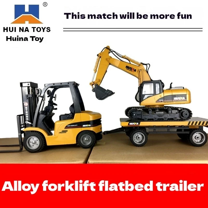 53CM Huina zdalnie sterowany wózek widłowy ze stopu, elektryczny model pojazdu inżynieryjnego z dużym płaskim podwoziem, zabawka dla chłopca, prezent urodzinowy z wyższej półki