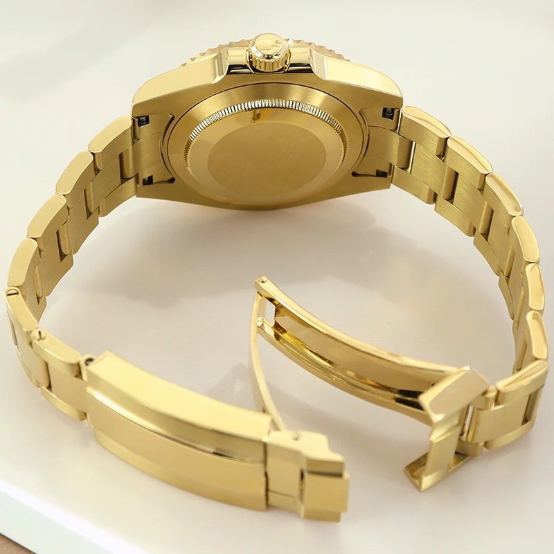 Gold PVD 40mm Watch Case 316L Bracelet Sapphire Crystal For Seiko NH35 NH36 NH34 8215 2824 Movement 28.5mmDial GMT Ceramic Bezel