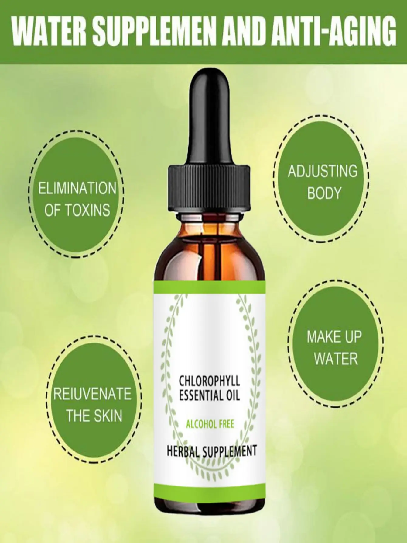 chlorophyll essence oil shrinks pores, reduces fine lines, nourishes skin, and cleans face