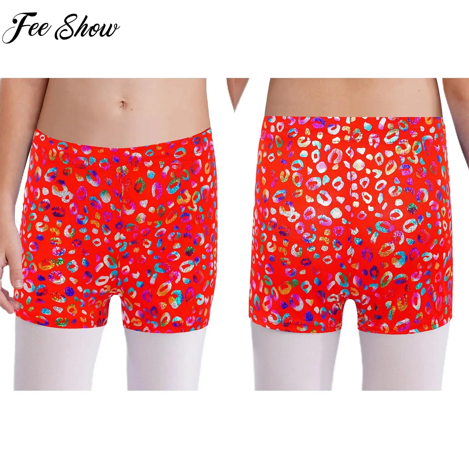 

Children Jazz Dance Shorts Disco Party Performance Costumes Kids Metallic Leopard Print Shorts Elastic Waistband Boxer Shorts