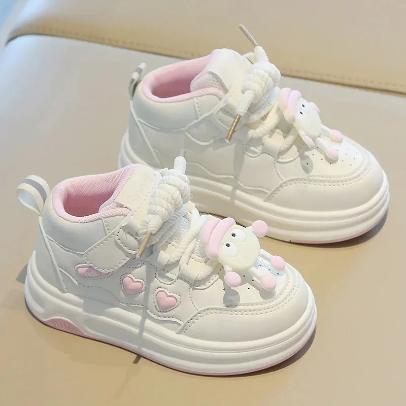 

Spring Autumn Girls Soft Soles High Top White Shoes Children Non Slip Sneakers Cartoon Front Lace Up Boys Casual Board Shoes