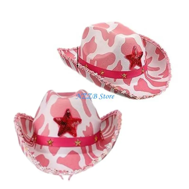 T21F حالمة قبعة رعاة البقر الغربية راعية البقر قبعة للنساء فتاة صور الدعائم نمط البقرة للنادي الليلي بار الرقص عطلة