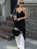 New Lace Mini Spaghetti Strap Dress For Women Irregular Backless Slit Sexy Evening Party Dress Female High Waist Bottom Dresses - Image 6