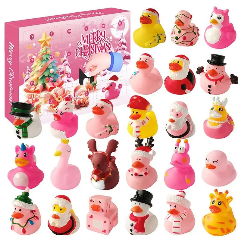 2024 Christmas Countdown Calendar Pink Duck Gift Box Household Collectible Figures Duck Ornaments For Kids Toys