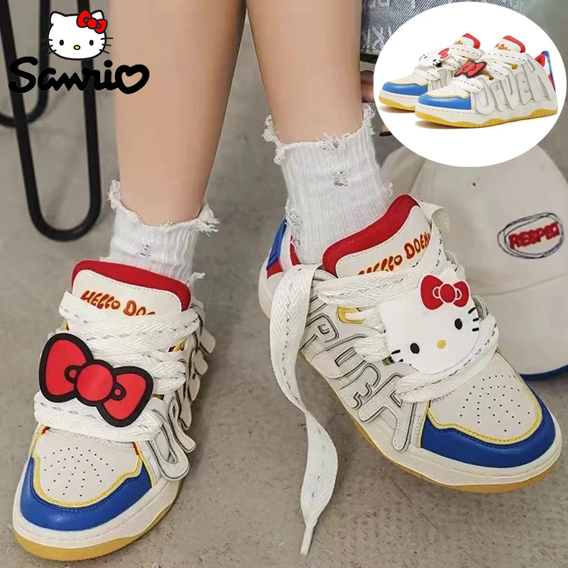 Sanrio Hello Kitty Sneakers Casual Shoes Cute Y2k Flat Shoes Women Girl Vulcanized Shoes Cinnamon Kuromi Fashions Board Shoe