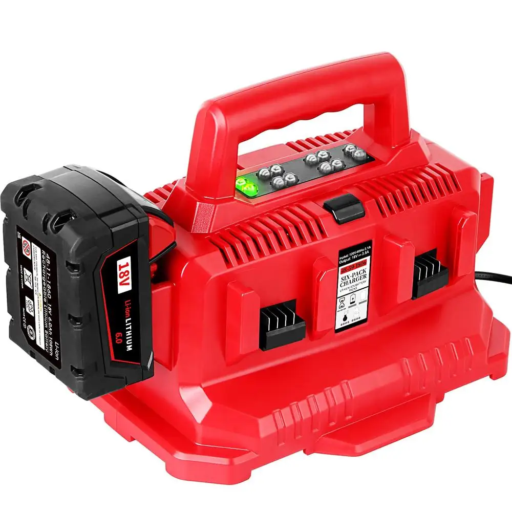 6-Port Milwaukee M18 Lithium-Ion Charger Intelligent Battery Charging Station with Wall Mount Hole