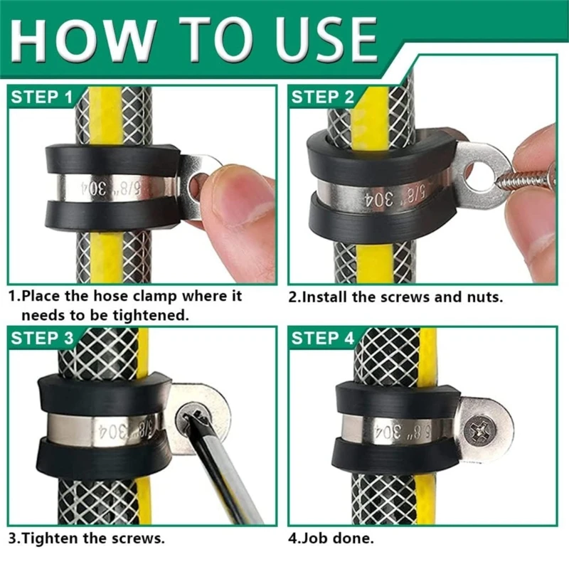 Stainless Steel Cable Clamps Assortment Kits, Rubber Cushioned, Hose Clamps, Metal Wire Clamps, Enduring, 110Pcs