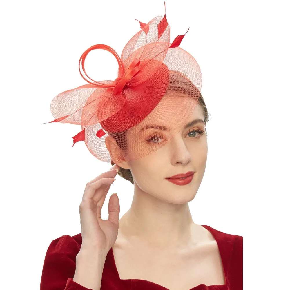 

Vintage Feathers Mesh Fascinator Hat Elegant Sweet Veil Hat Headwear Exquisite Hair Hoop Hairbands Wedding