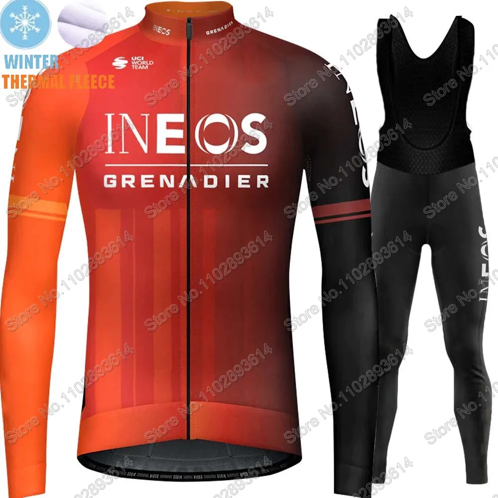 2024 Winter INEOS Grenadier Team Cycling Jersey Set Thermal Fleece Clothing Long Sleeve Road Pants Bib Bike Suit MTB Maillot