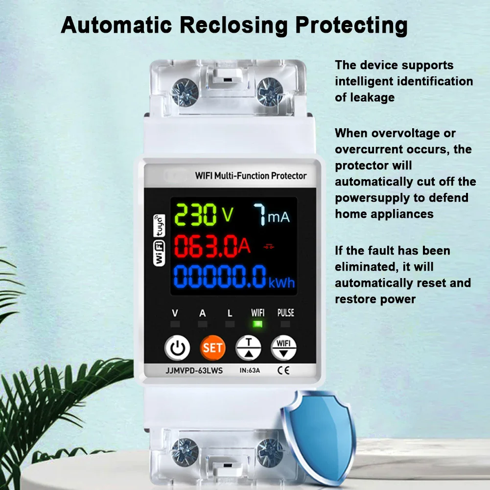 Tuya WiFi Automatic Reclosuring Protector Intelligent Circuit Breaker Single Phase Reclosing Switch Voltage Protective Device image 2
