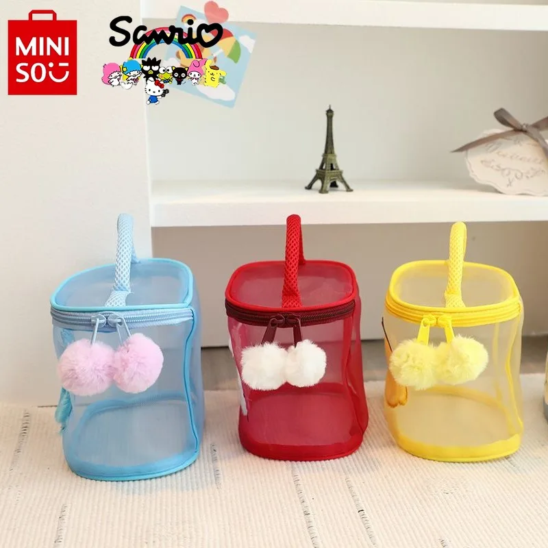 Miniso Sanrio 2024 New Makeup Bag Fashionable High Quality Grid Wash Bag Cartoon Large Capacity Multi Functional Storage Handbag