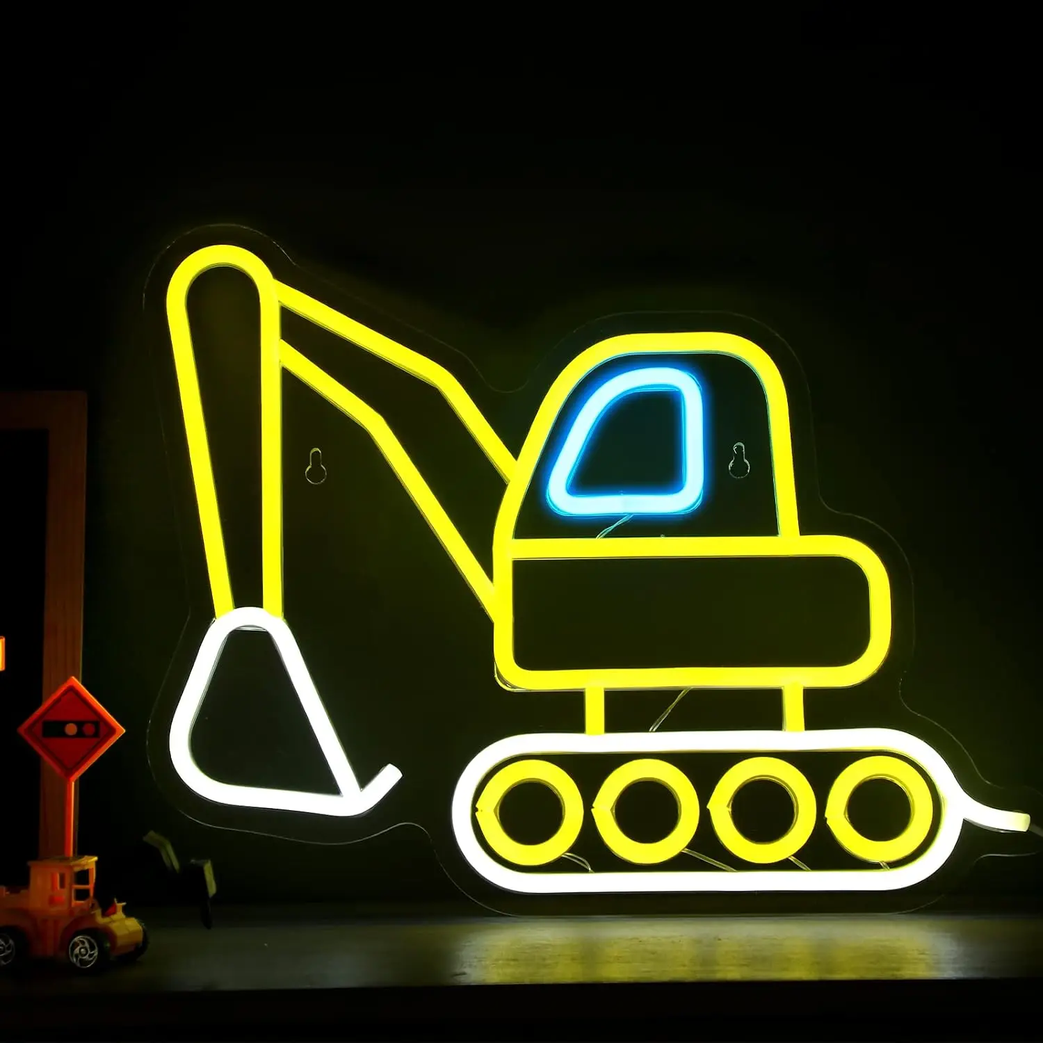 Excavator Neon Sign Construction Vehicles LED Neon Light Wall Decor for Kids Bedroom Boys Room Playroom