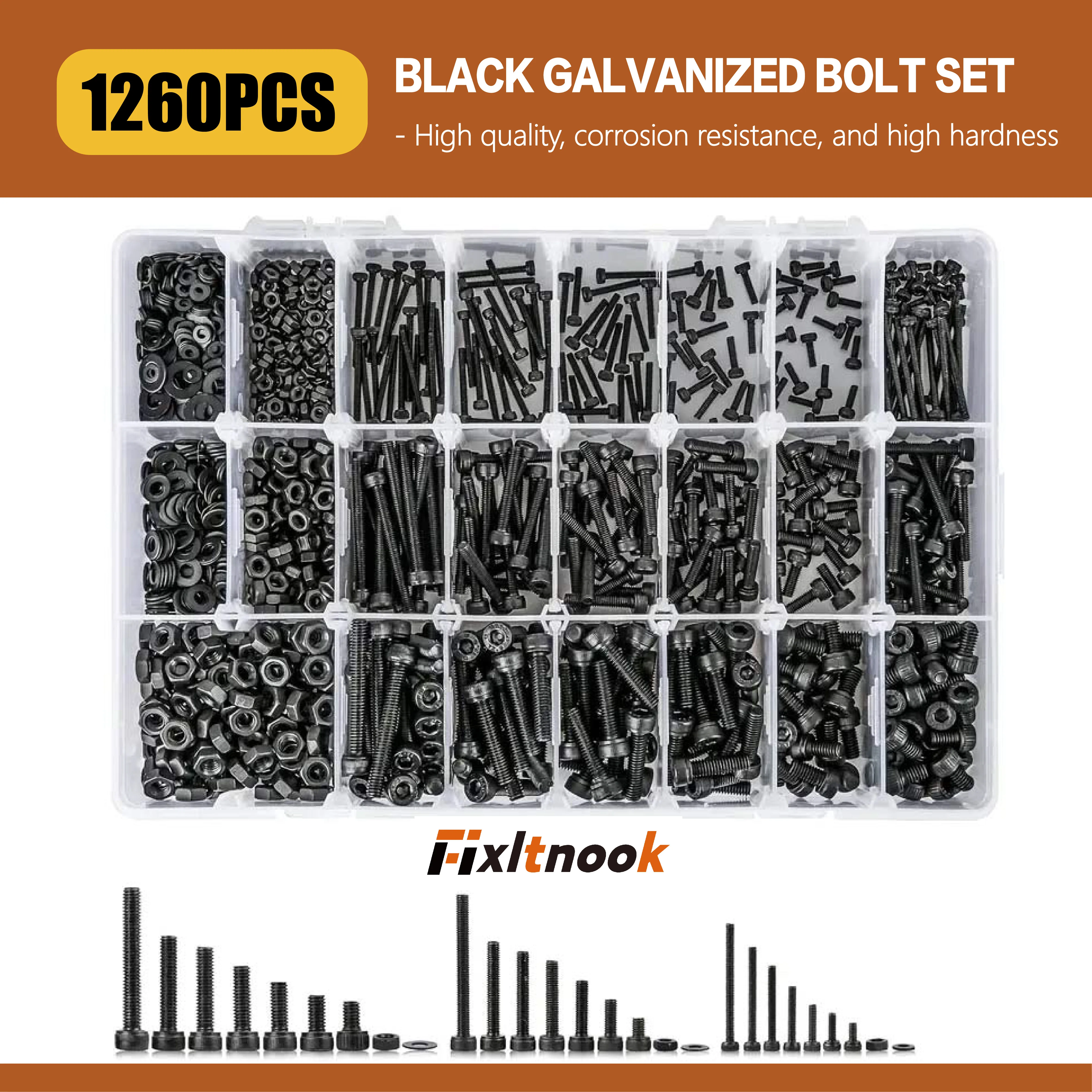

1260PCS, Bolt Combination M2 M3 M4, Size 4MM To 30MM Upgraded Galvanized Hexagonal Socket Head Machine Screws