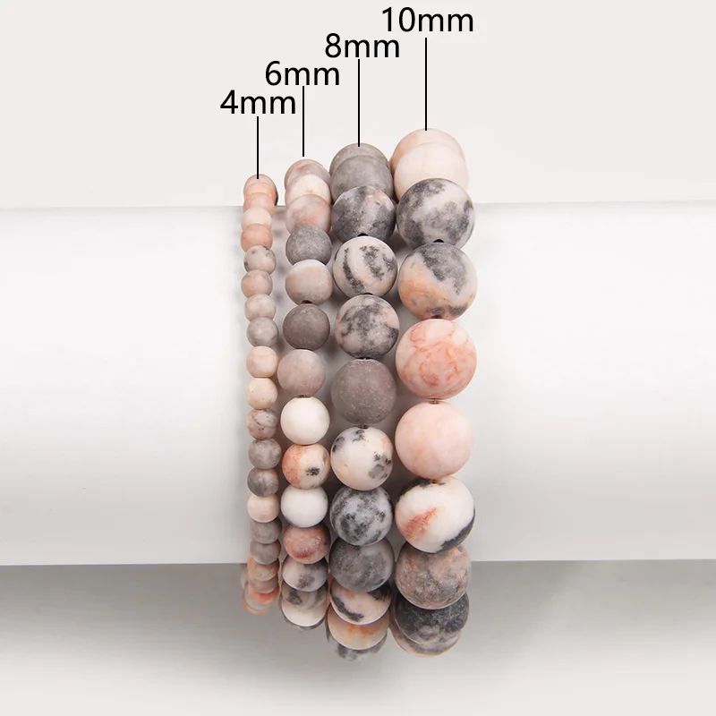 Natural Pink Zebra Beaded Bracelets Women Fashion Round Stone Bracelets Men Yoga Meditation Jewelry Gift Elastic Rope Bracelet