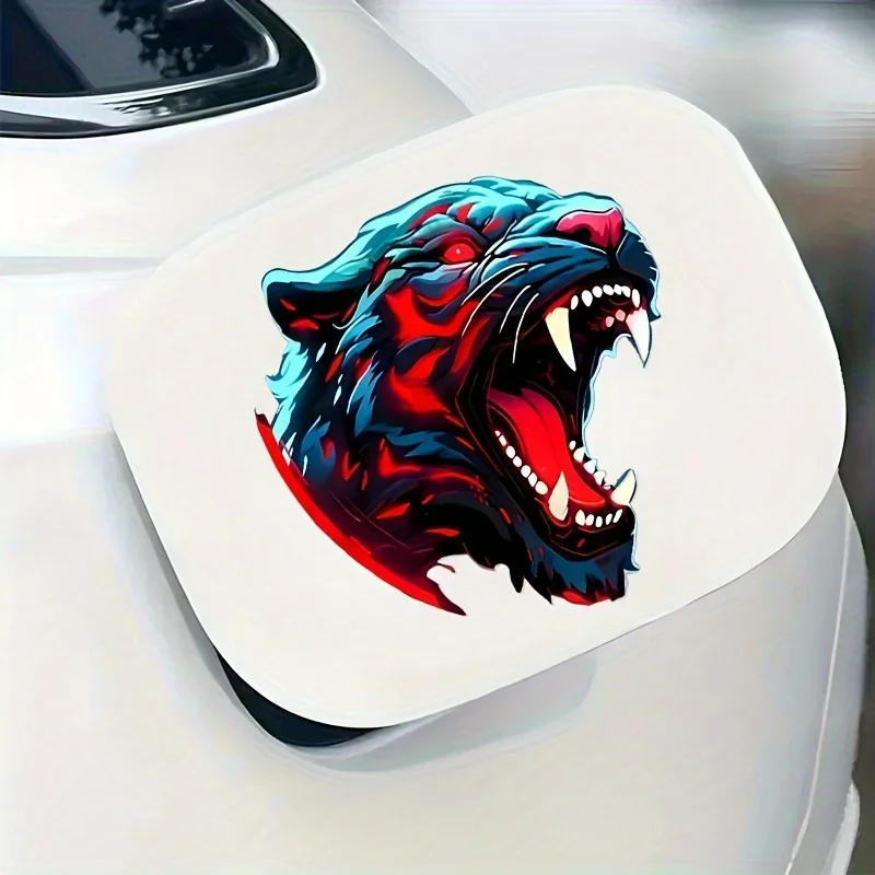 1PC Fierce Panther 비닐 데칼 - 자동차 오토바이용 생생한 빨간색-파란색 스티커, 내구성이 뛰어나고 눈길을 끄는 야생 동물/에지 스타일용