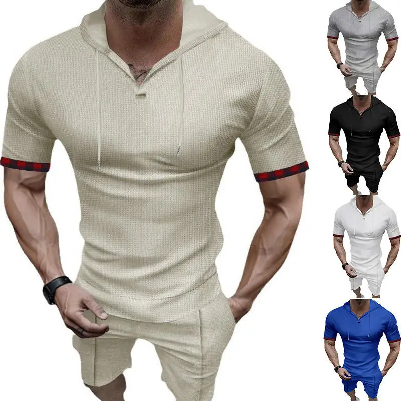 

Men's Summer Spor ort Sve T-irt Hoodie Set with orts Casual UnbrandedDF24Z
