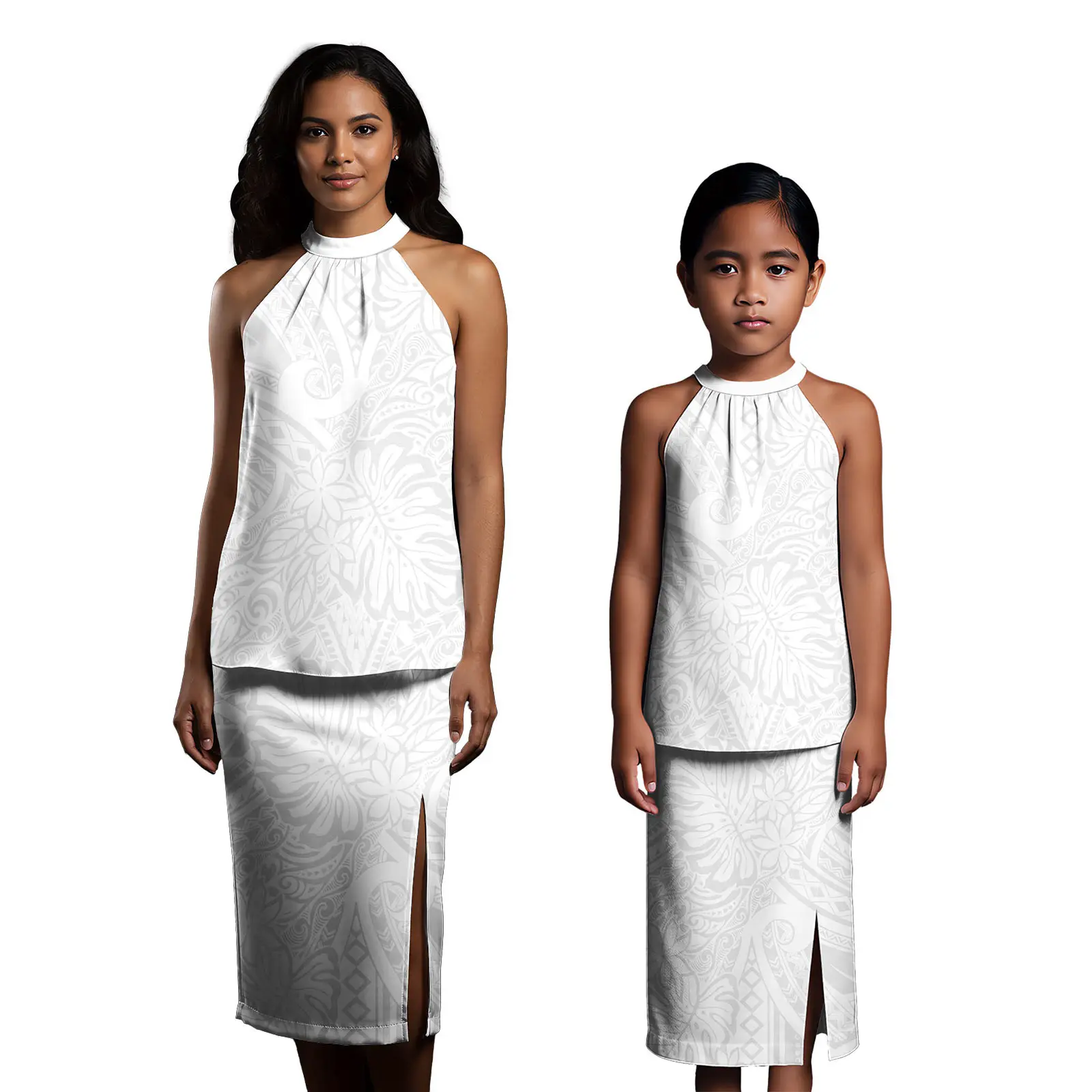 

2025 New Arrival Fall Parent-child Outfit Church Elegant Samoa Tonga Print Mom Daughter Puletasi Samoan Dress