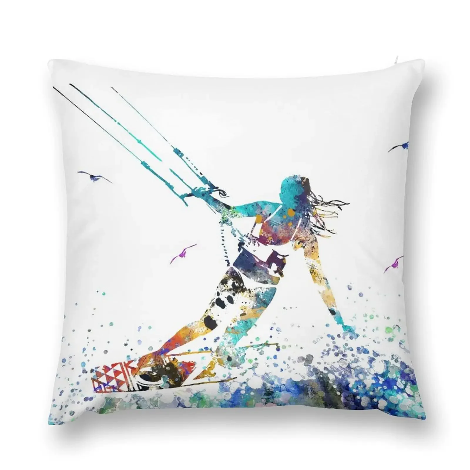 Kitesurfing, watercolor kiteboarding Throw Pillow Cushion Cover Decorative Cushion pillow