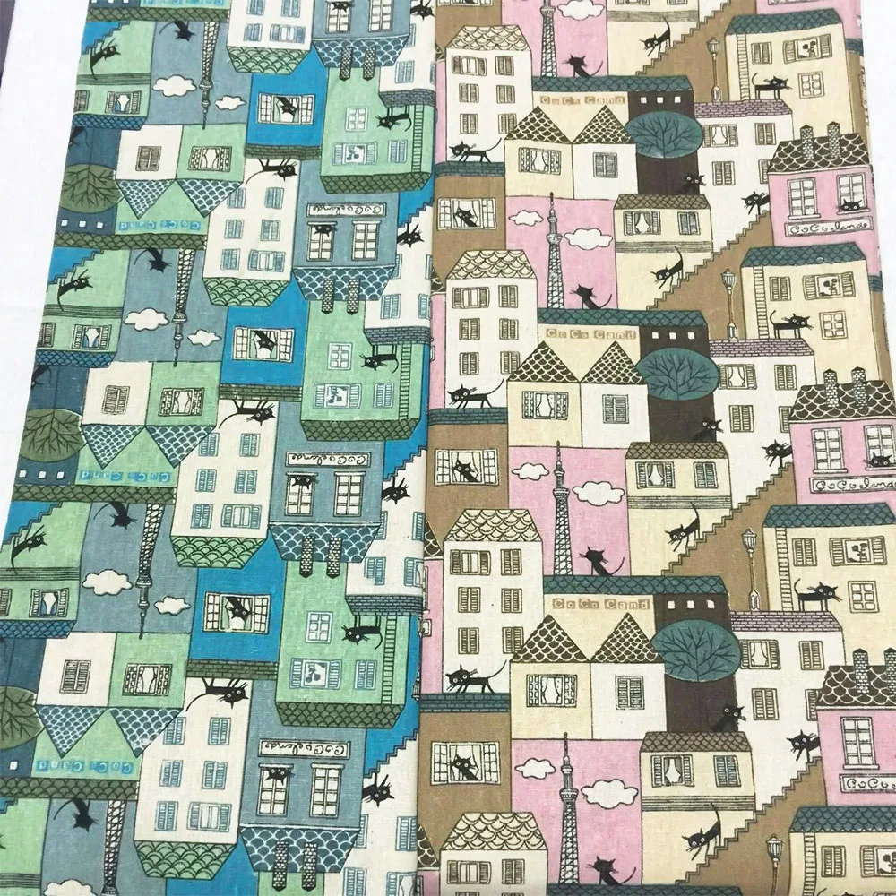 Nordic Small House Series Vintage Patchwork Painting Hemp Cotton Linen Fabrics Sewing Textiles Manual Craft Cloth DIY Materials