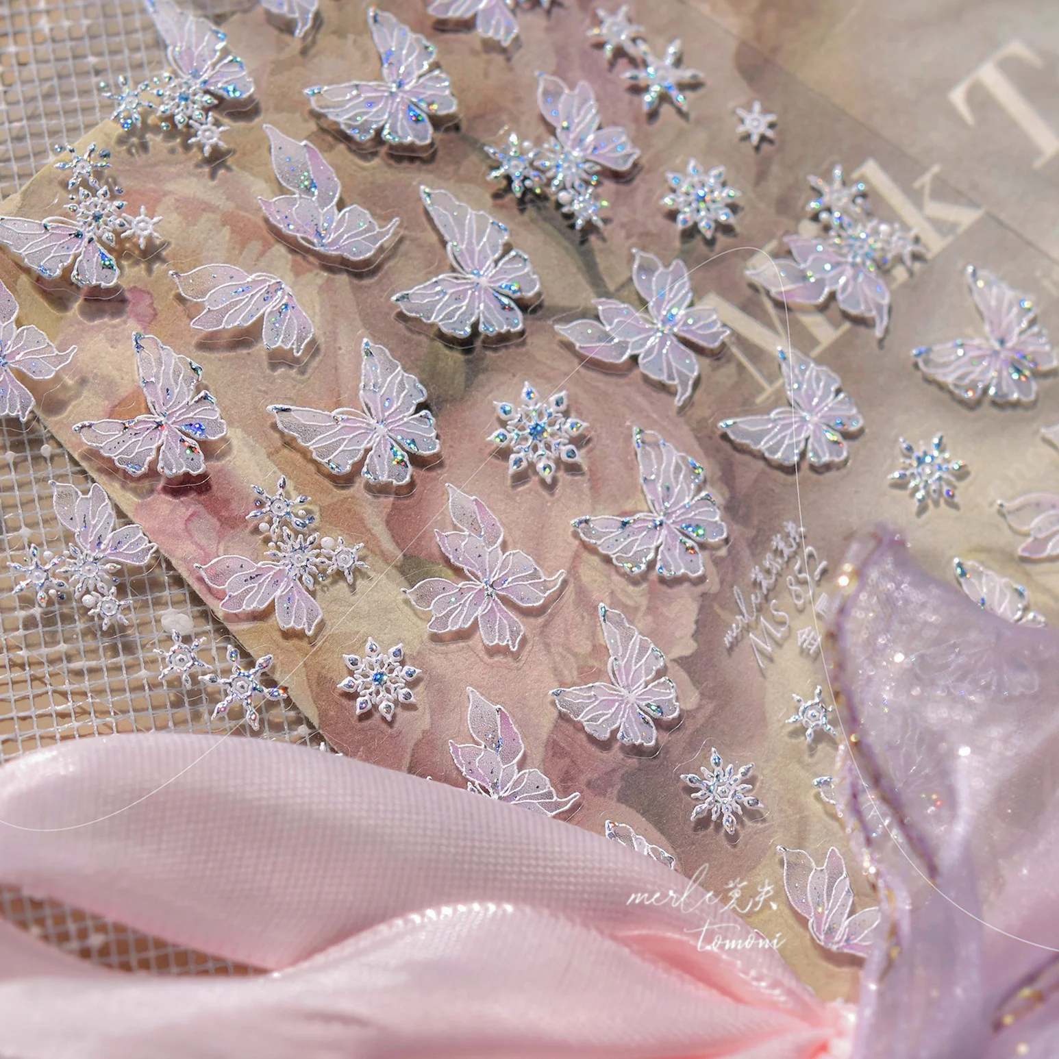 Nail Art Stickers Manicure Decals Sparkling Butterfly Snowflake Pink Blue White Chic Snow Metal Workmanship Star Self Adhesive