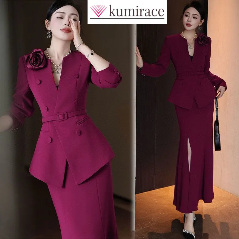 

Fashion Women's Set for Spring and Summer Korean Version Waist Cinching Slimming Jacket Fishtail Skirt Socialite Two-piece Set