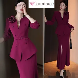 Fashion Women's Set for Spring and Summer Korean Version Waist Cinching Slimming Jacket Fishtail Skirt Socialite Two-piece Set