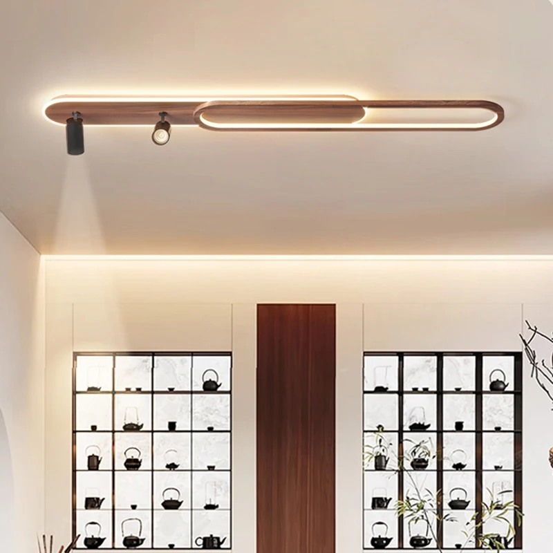 Simple Entrance Ceiling Lamps with 360 Degree Adjustable Spotlight Walnut Grain LED Ceiling Light for Cloakroom Aisle Balcony