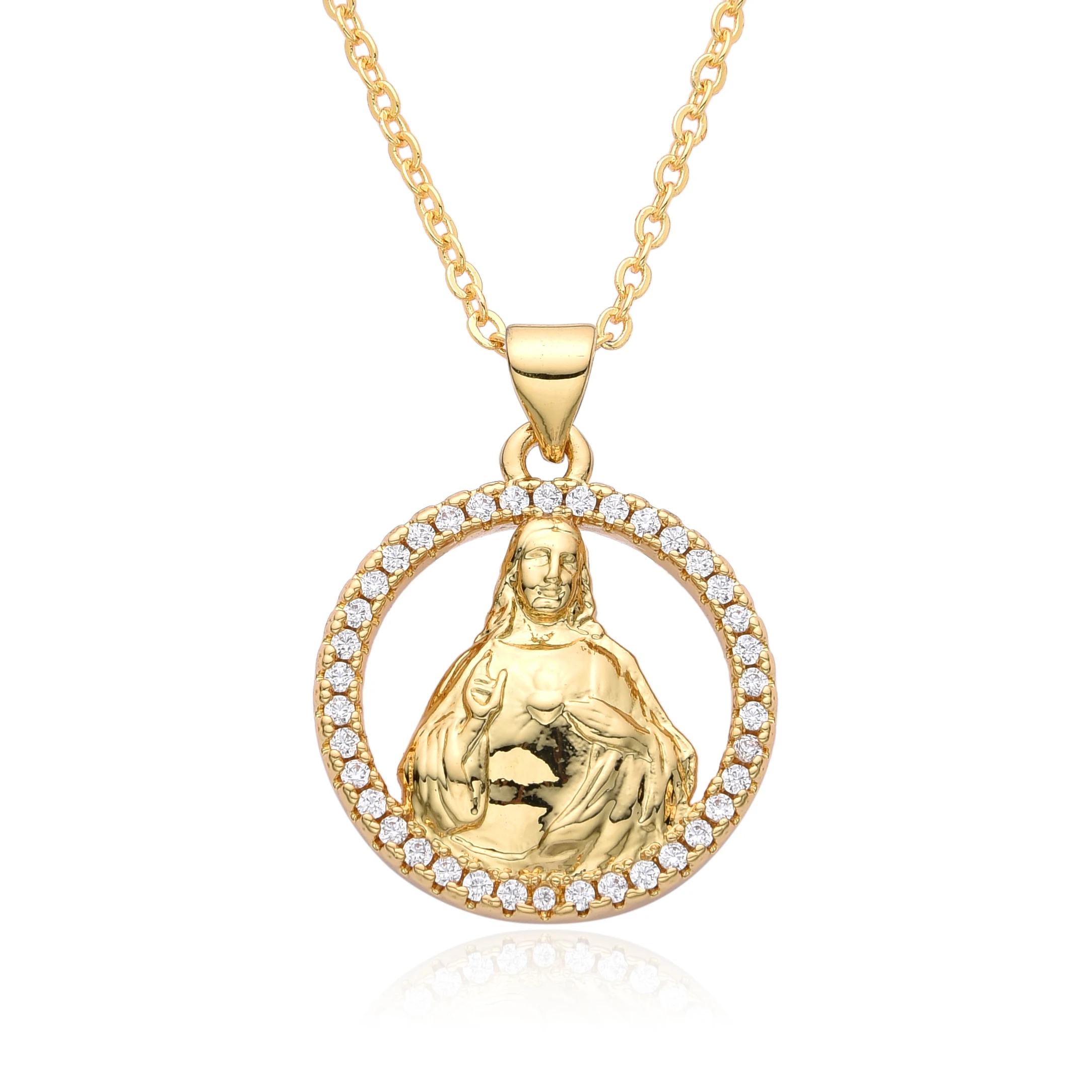 Gold Color Round Hollow Jesus Cross San Judas Charms Cubic Zirconia St. Jude Necklace for Women/Men Choker Pendant DIY Jewelry