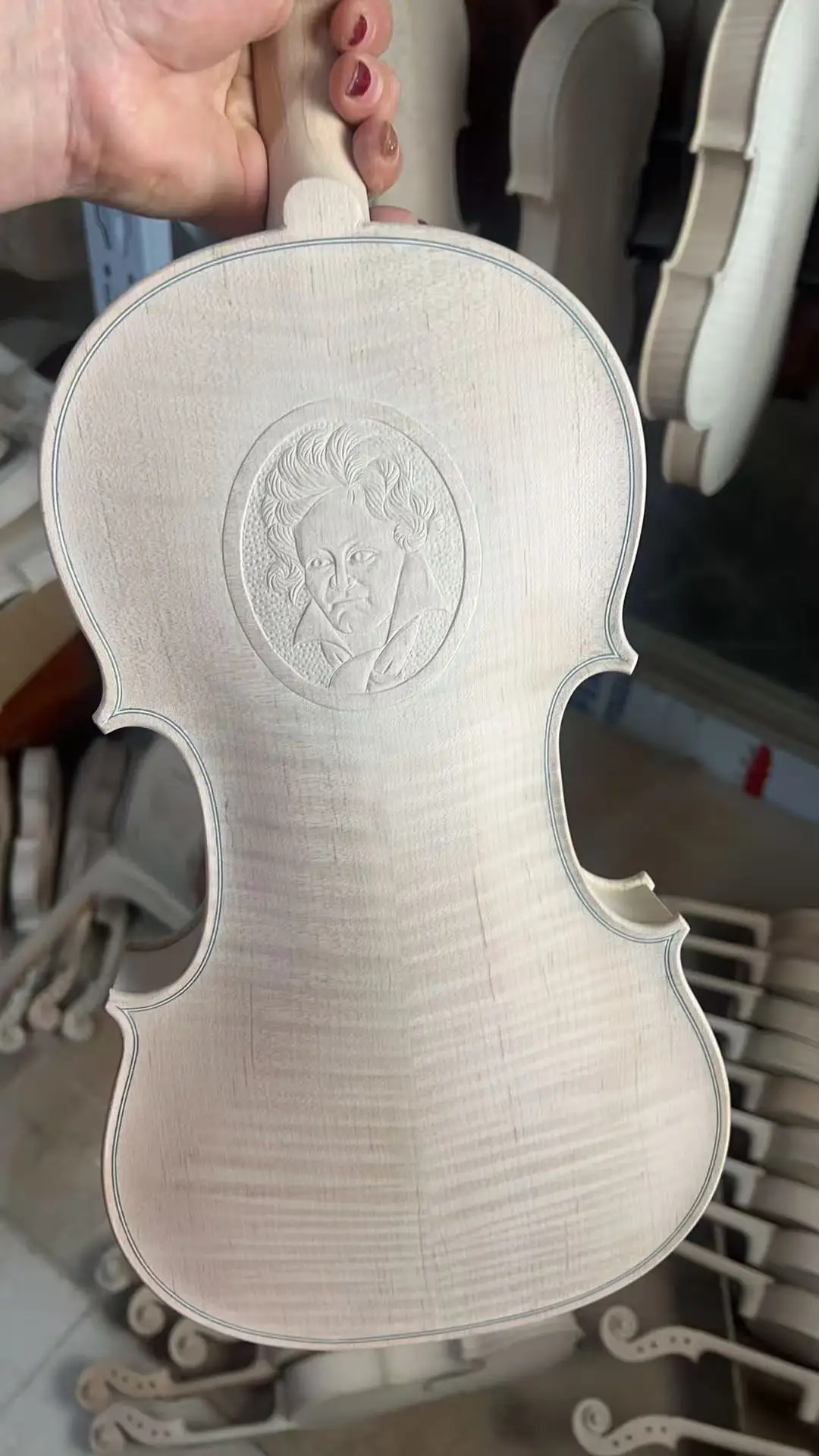 

4/4 white carved handmade performance level violin+box and bow