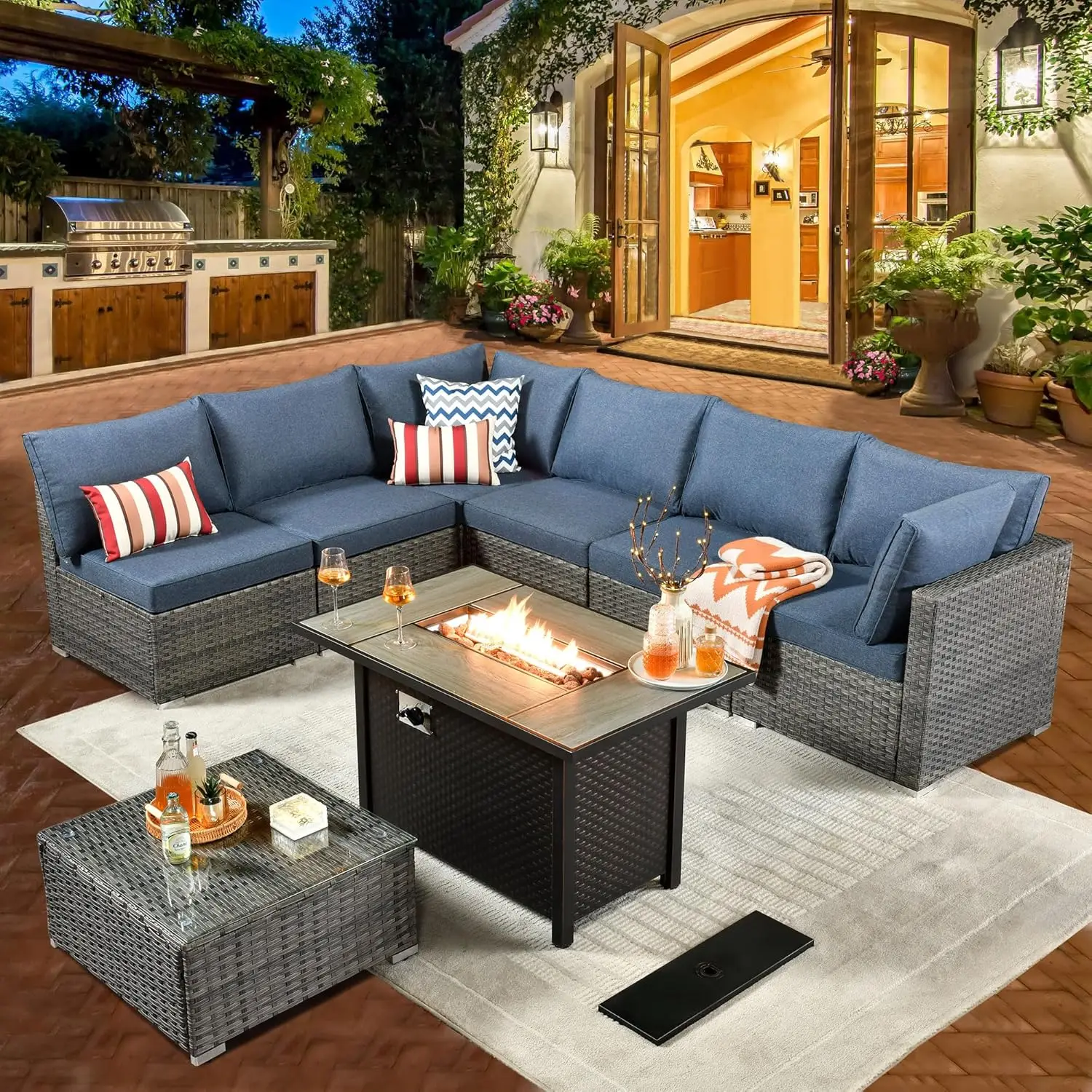 

Outdoor Patio Furniture Set Conversation Sectional Wicker Couch Modern Chairs