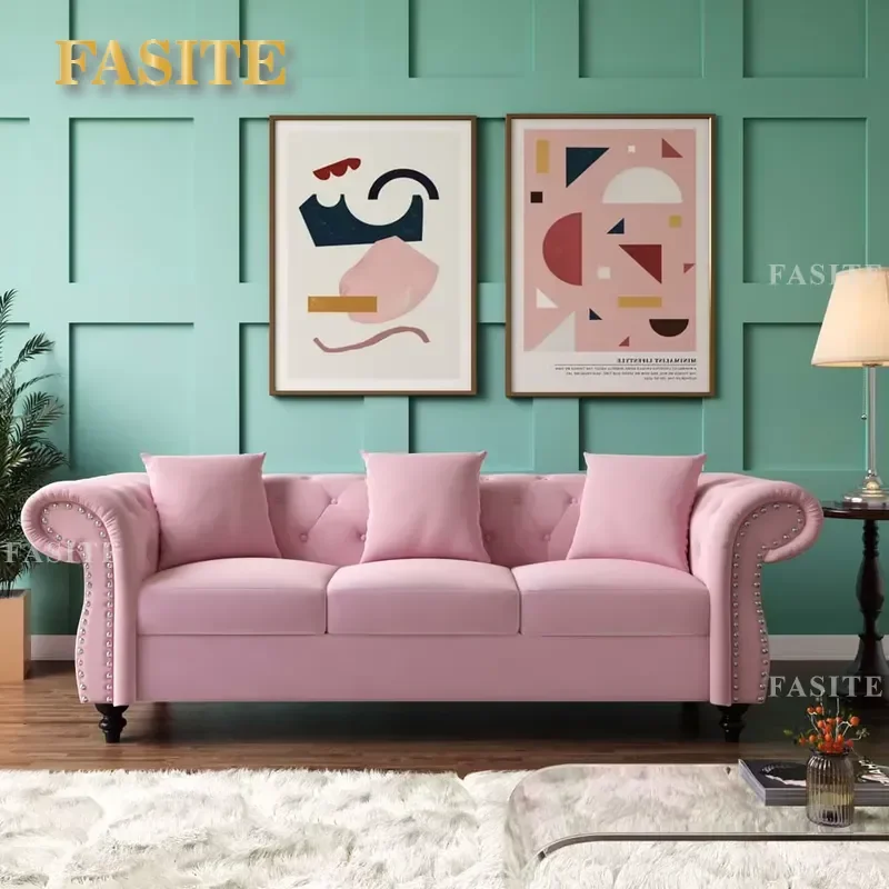 3 Seat Modern Velvet Fabric Classic Chesterfield Sofa Set Sofa Living Room