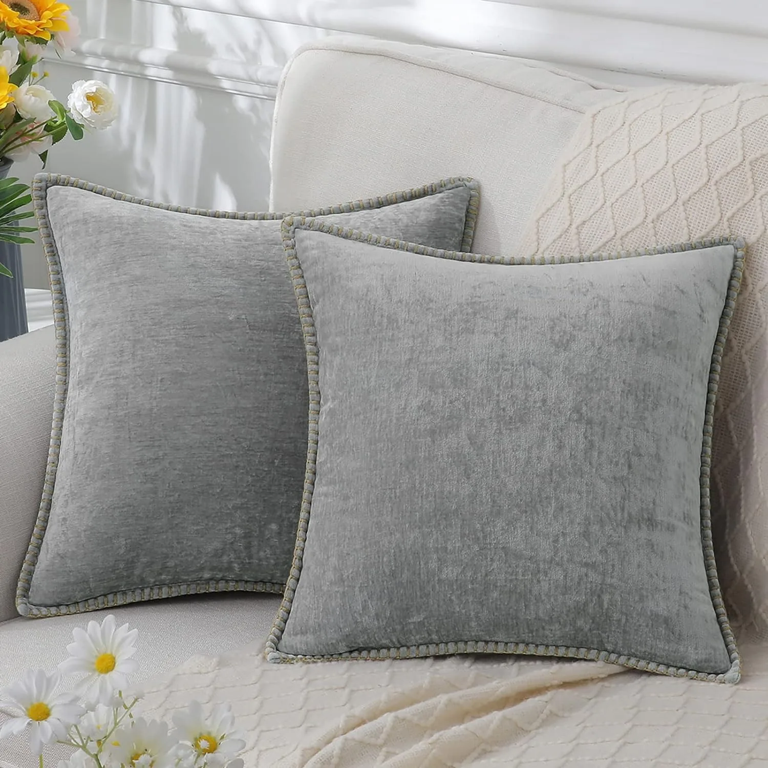 

Grey Chenille Cushion Cover 50x50cm Velvet Decor Throw Pillow Cover Soft Luxury Pillowcase for Sofa Decor Pillow Case 45x45cm