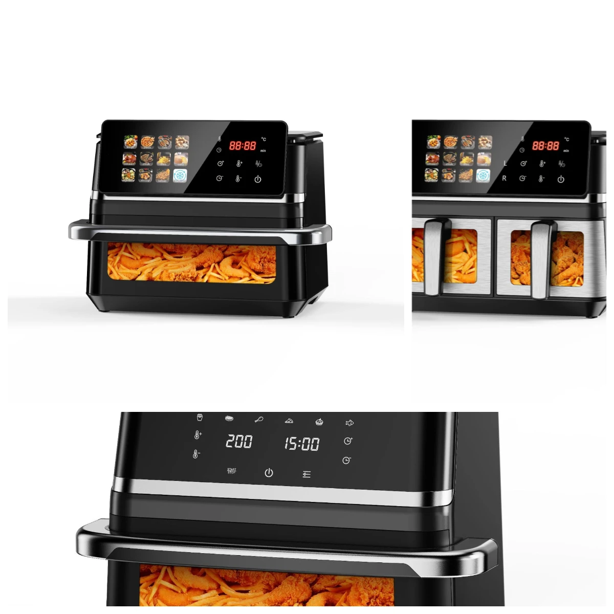 Large Capacity Visual Double Bladder Air Fryer Electric Heating Tube Hot Air Circulation Touch Screen Stainless Steel Electric