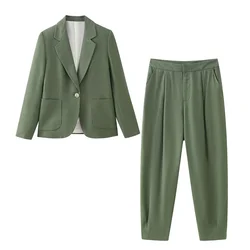 PB & ZA-Versatile One Button Casual Suit for Women, Pleated Pants Set, Fashion and Elegant, Spring, New, 2024