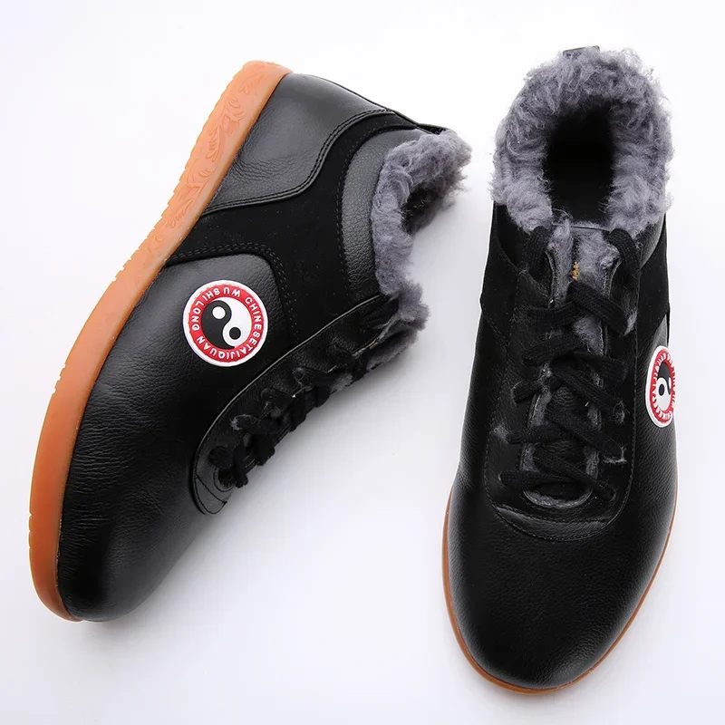 winter Genuine Leather Kung fu Tai Chi Shoes warm Sneakers Martial Art Shoes Cowhide Leather Unisex Free Flexible Men Women