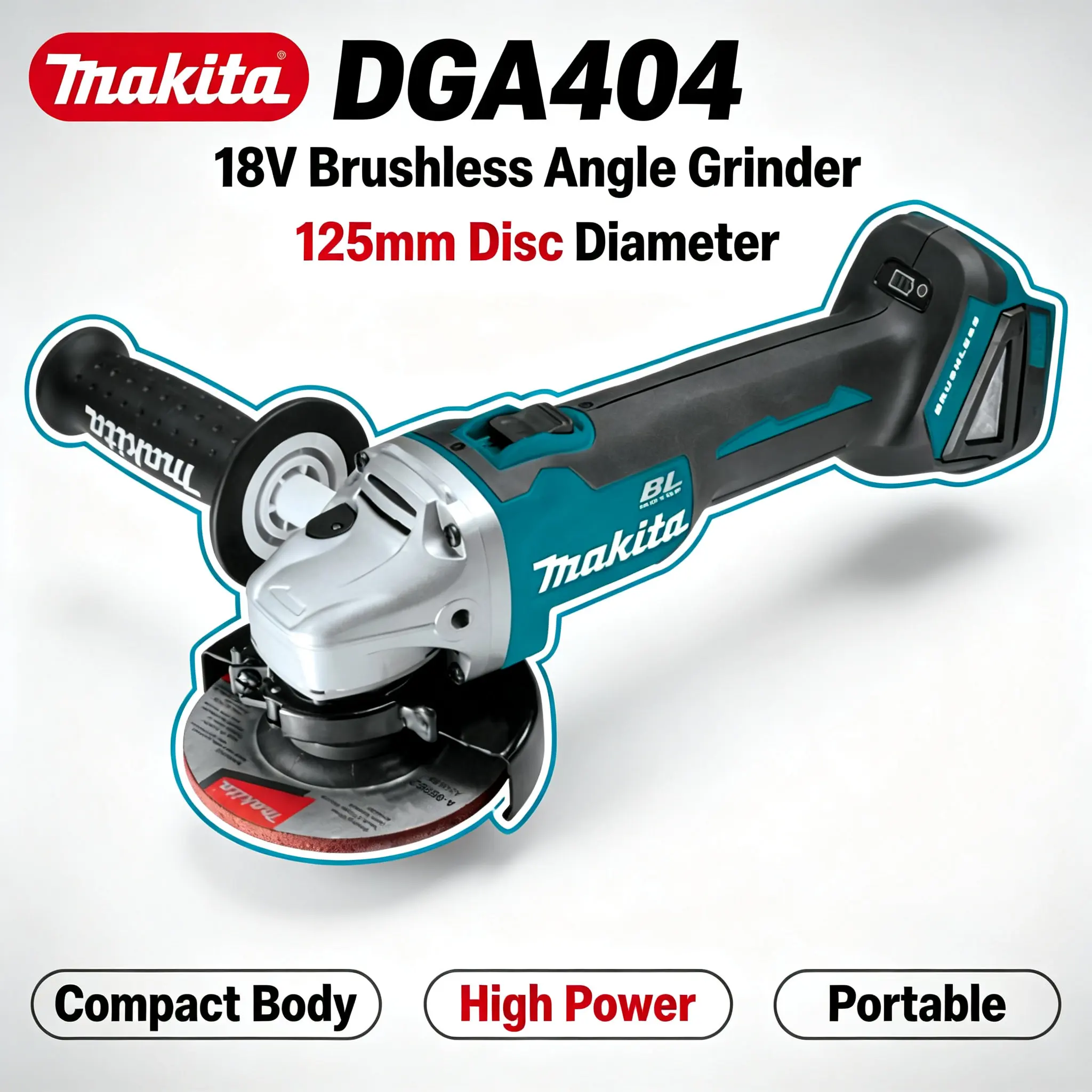 Smerigliatrice angolare a batteria Makita DGA404 18V, senza spazzole, ricaricabile, utensile elettrico per tagliare, smerigliare, lucidare, ideale per officine metalmeche, cantieri, garage e