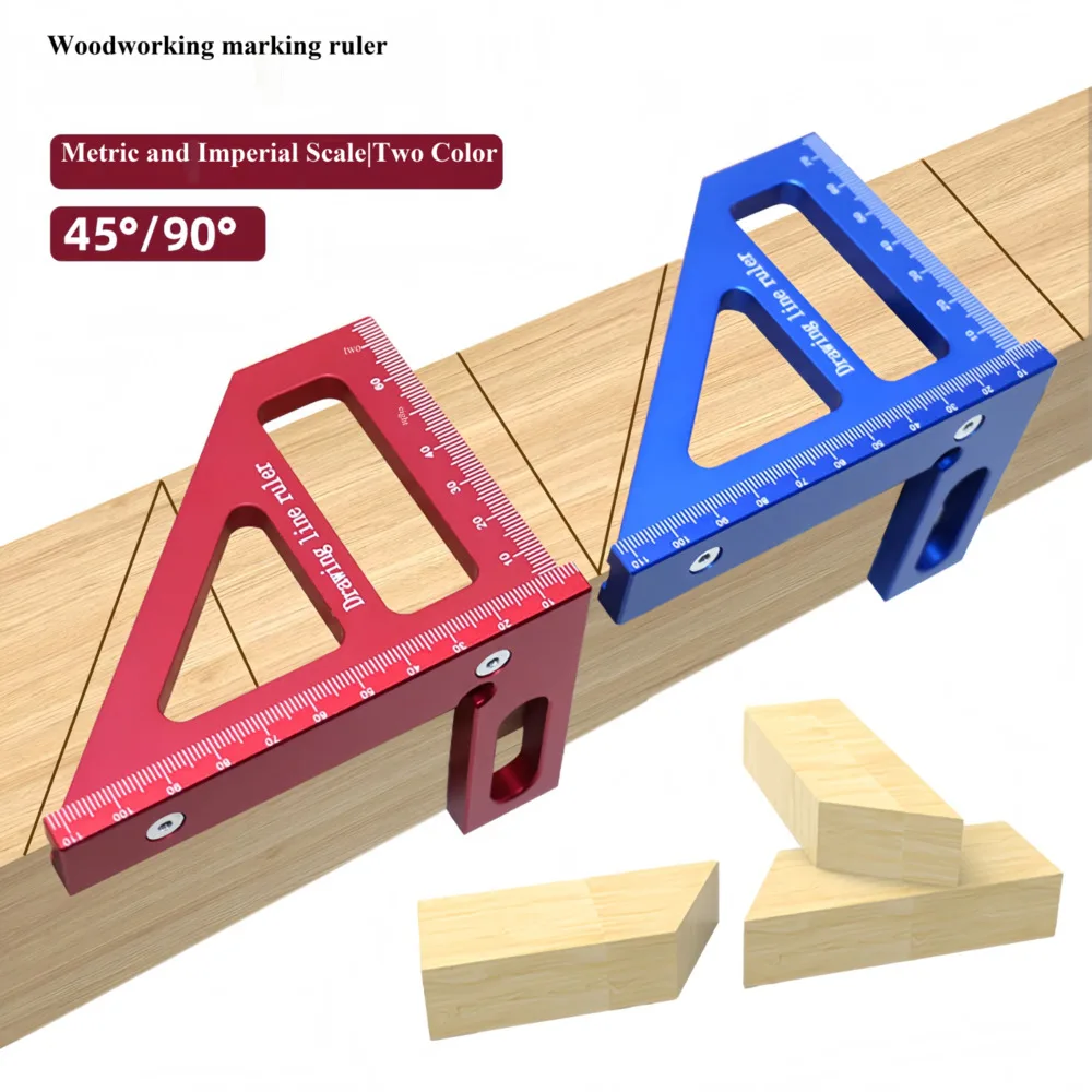 1pcs Multifunctional Aluminum Woodworking Marking Ruler Carpenter Line Scribing Gauge Angle Square Measuring Layout Hand Tool