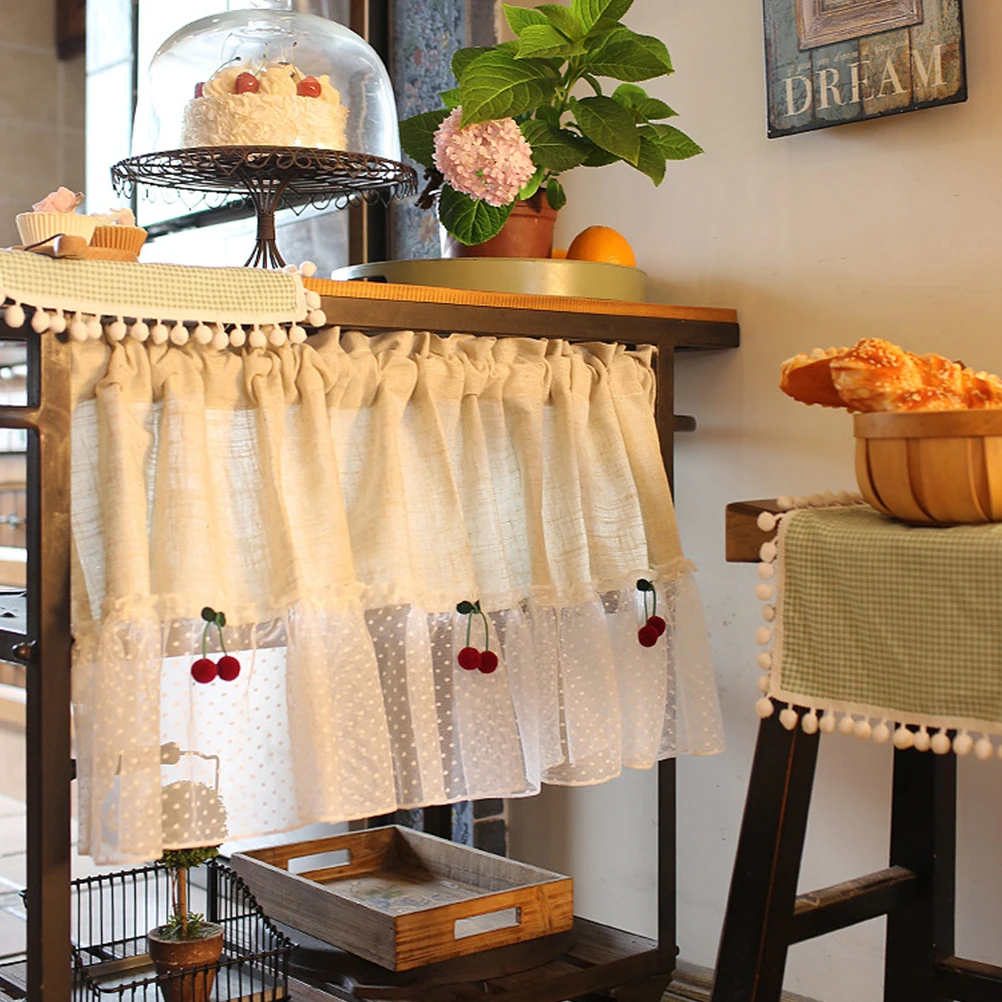

1Pcs British Half Curtain Cherry Short Curtain White 170x60cm Rustic Rural Style Window Decoration