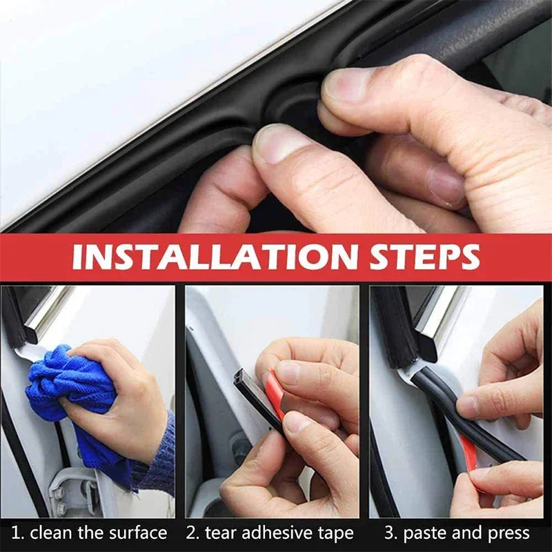 5/8/10 Meters B Type Car Door Seal Strips Noise Insulation Windproof Weatherstrip Rubber Seals Sticker Auto Interior Accessories