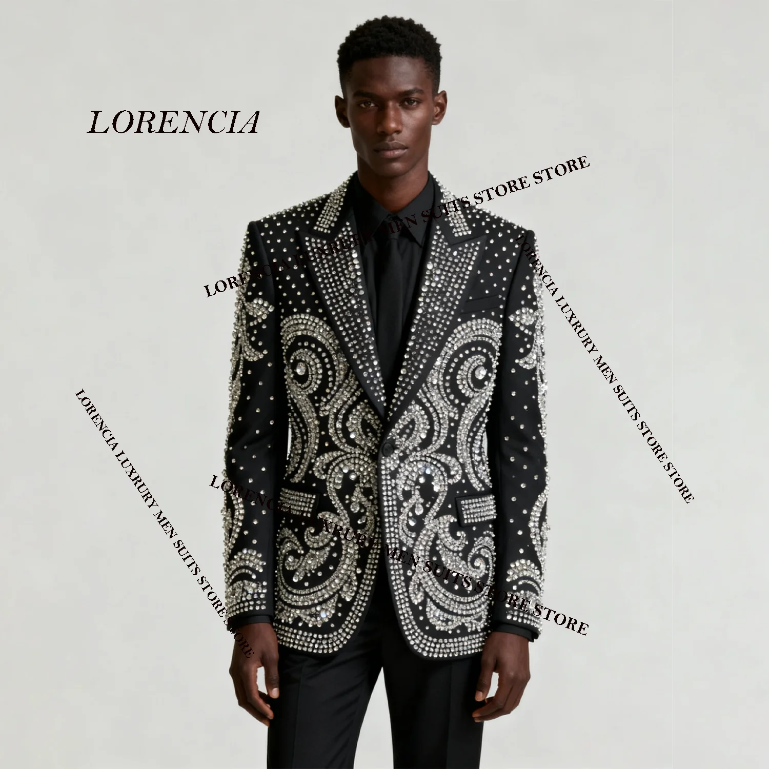 

Изысканный элитный мужской костюм из двух предметов с лацканами, облегающий спортивный смокинг для жениха, свадебный фрак, ювелирные изделия с кристаллами, Ropa homre, индивидуальный заказ