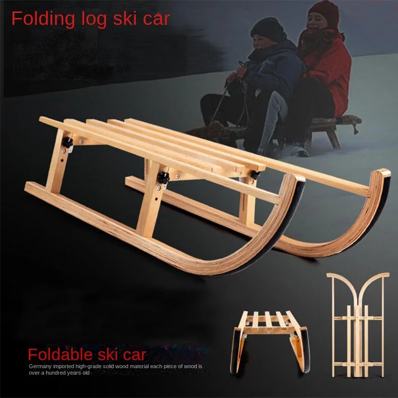 Folding wooden sled imported original wooden ski car skating car snow sledge snowboard portable sled.