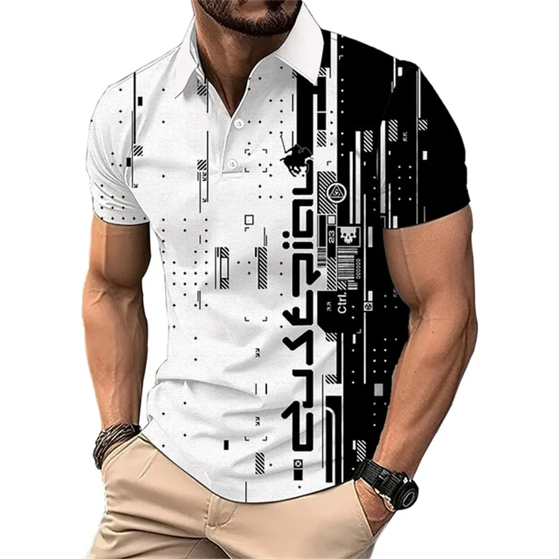 Camisa polo dos homens engraçada 3D estampada, verão ao ar livre de golfe roupas esportivas, moda lapela manga curta tops, tendência casual camiseta solta