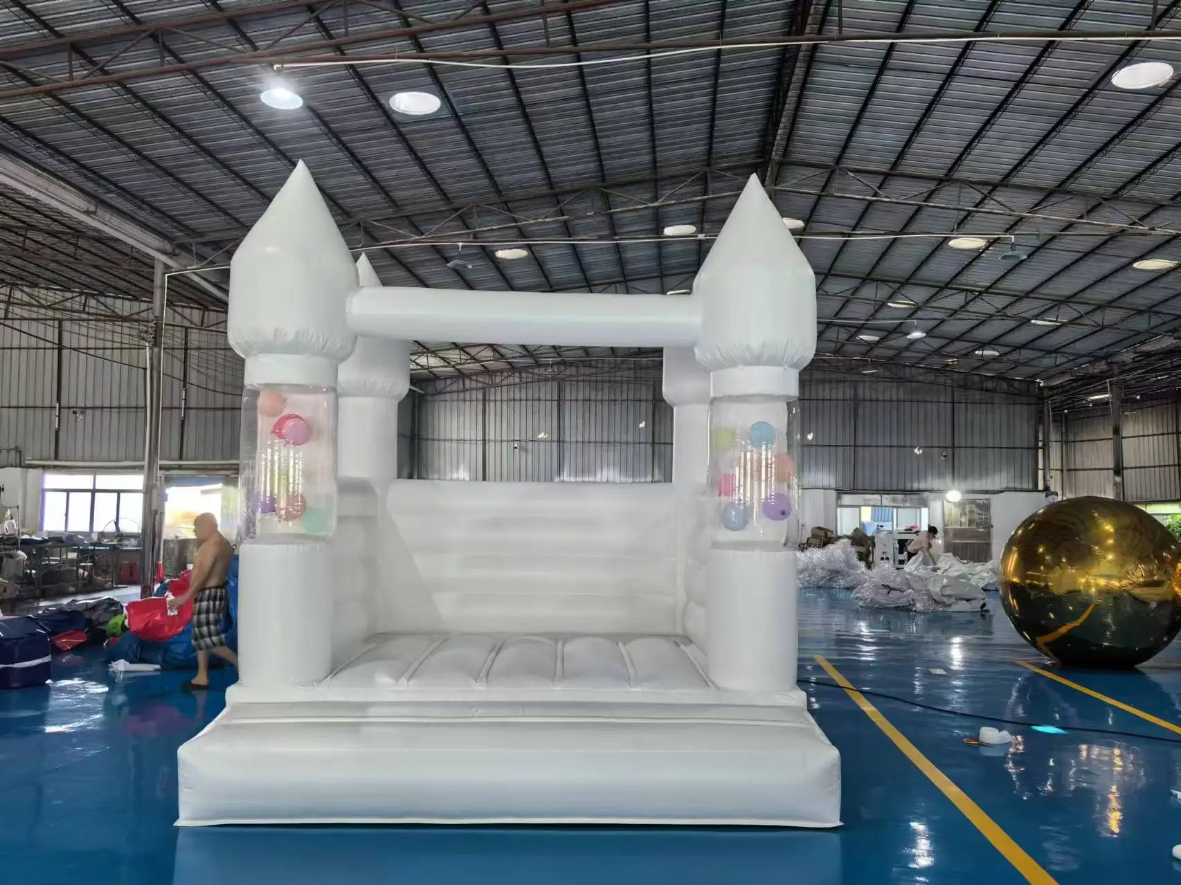 Commercial Grade All White Bounce Castle with Balloons Wedding Party In Stock