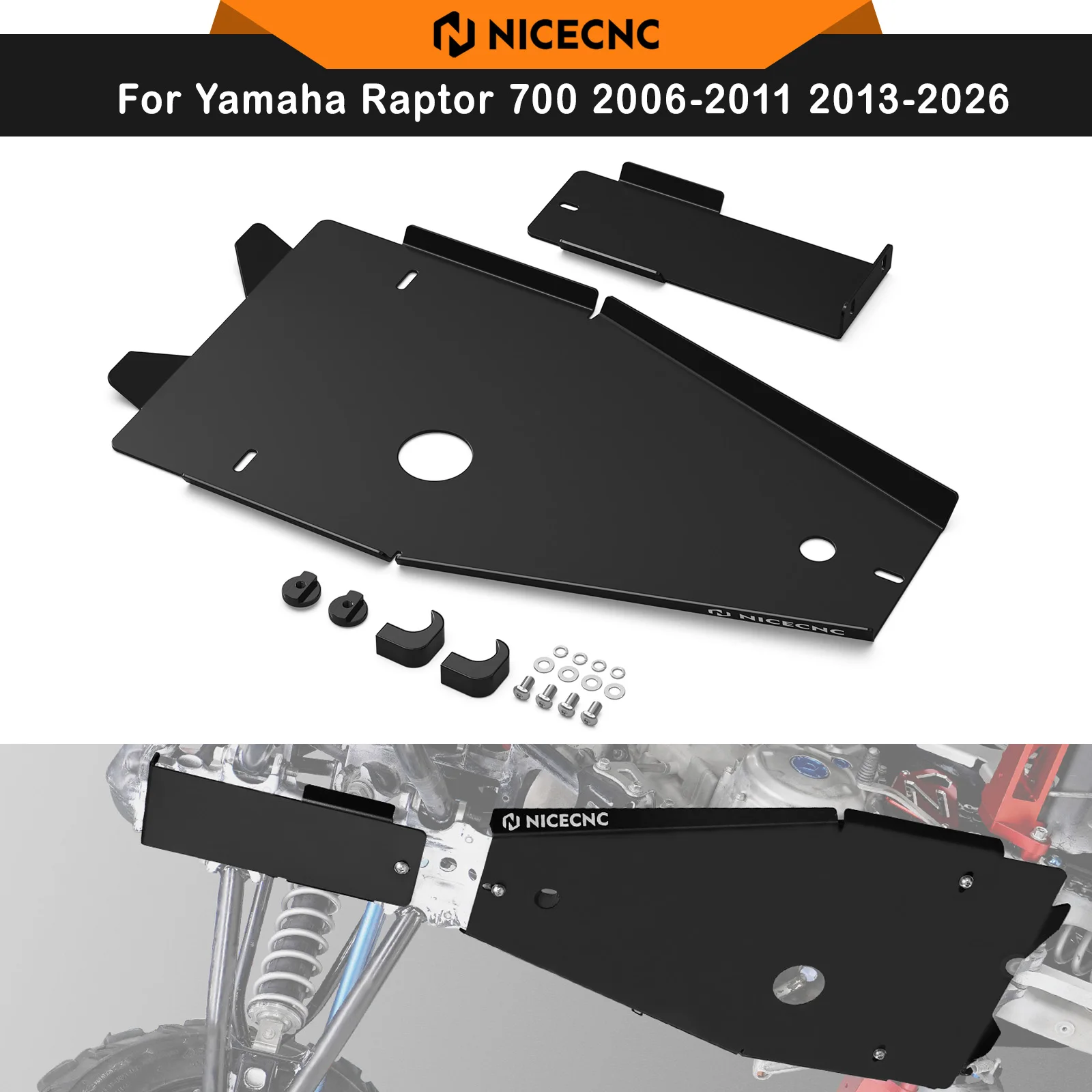 

NICECNC For Yamaha Raptor 700 2013-2026 ATV Full Chassis Skid Plate Frame Guard Cover Protector Raptor 700R 2012-2026 Aluminum