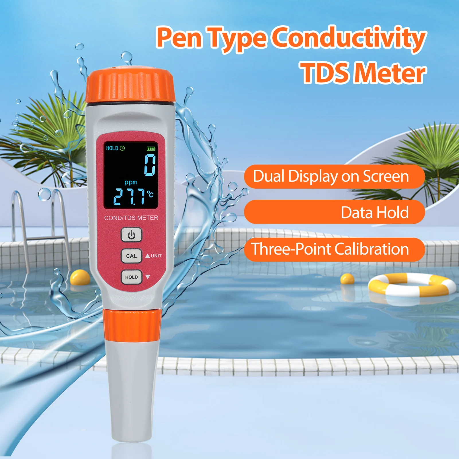 SMART SENSOR 3 IN1 Digital Water Quality Meter COND/TDS/Temp Meter 0~1999ppm/0~19.99ppt Pen Type Conductivity Meter for Aquarium