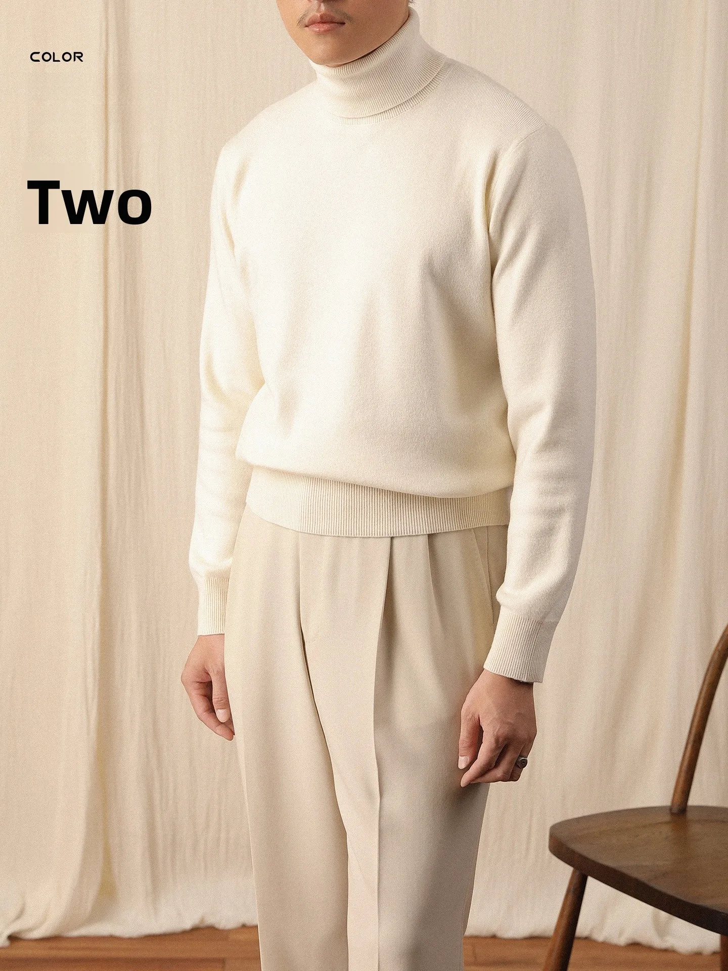 

Мужской теплый свитер-гольф с высоким воротом, свободного кроя, для делового и повседневного стиля, с длинным рукавом, из мягкой смесовой ткани модал-полиэстер, простой в уходе