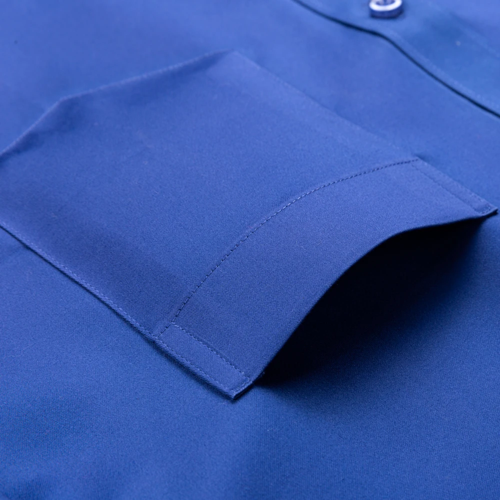 Camisa masculina de algodão mercerizado sem ferro, manga comprida, com bolso no peito, botão oculto, gola espalhada para negócios, escritório