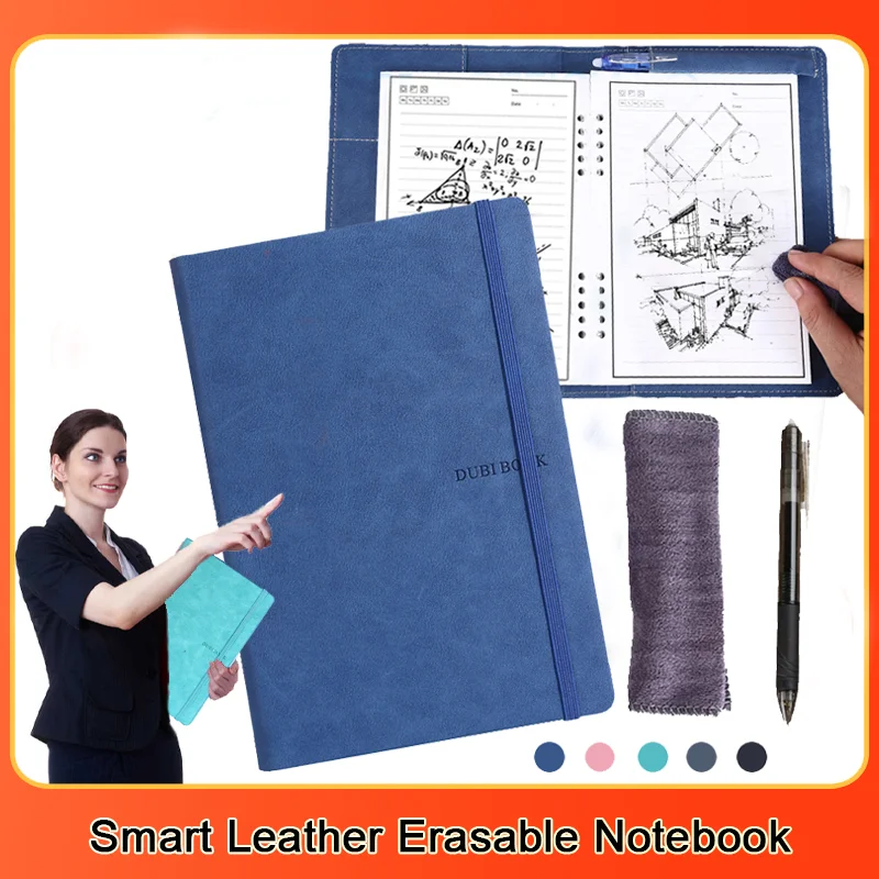 Smart Reusable Leather Notebook A5 Waterproof Erasable Business Notepad 50 Sheets Spiral Student Drawing Sketchbook with Pen